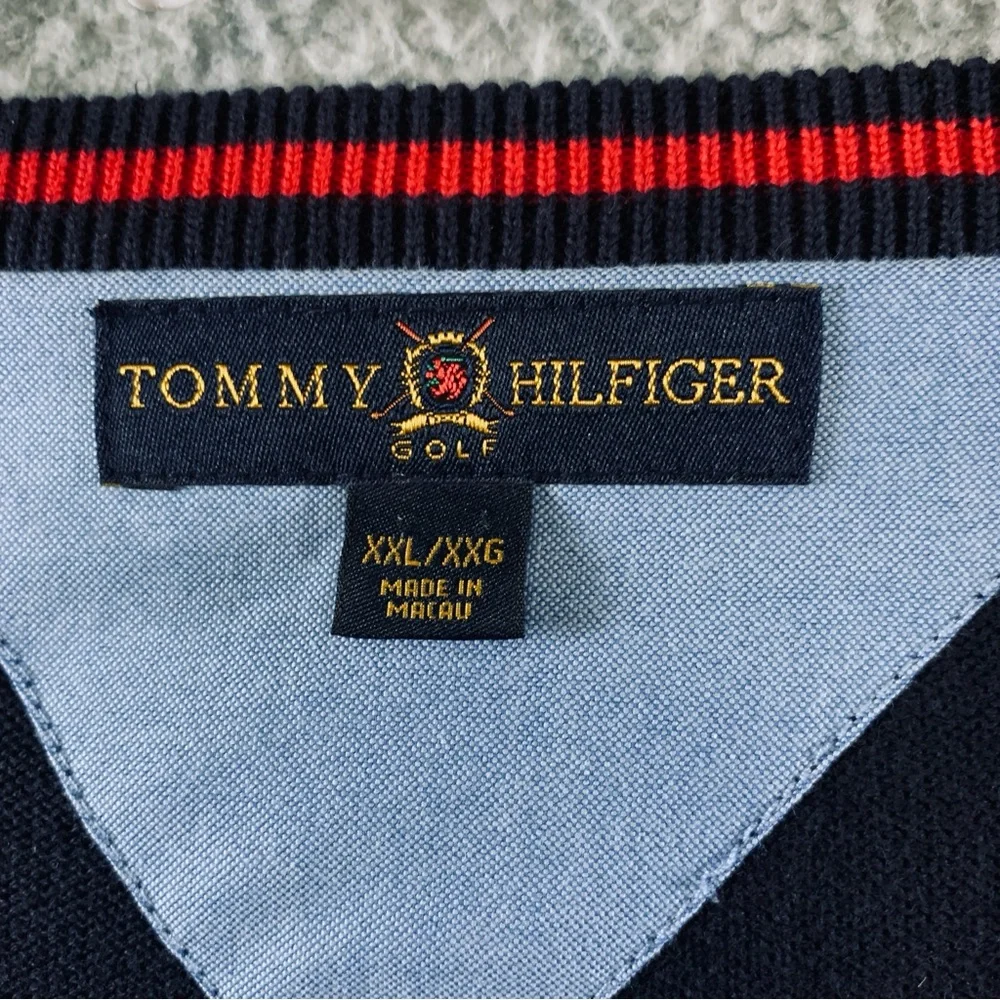 Tommy Hilfiger Golf Sweater Men's Long Sleeve‎ V Neck Pullover Cotton Navy XXL